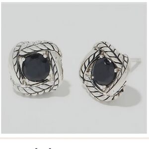 JAI Sterling Silver/Black Spinel Station Box Chain Earrings